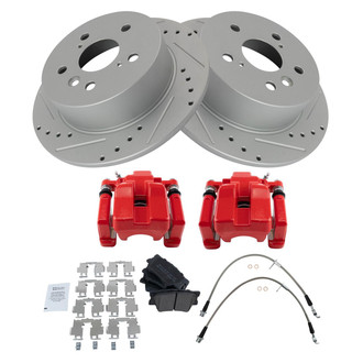 TRQ® - Performance Semi-Metallic Rear Brake Kit with Calipers and Hoses