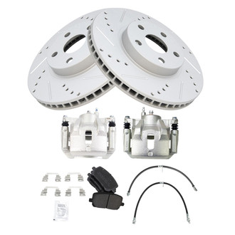 TRQ® - Performance Semi-Metallic Front Brake Kit with Calipers and Hoses