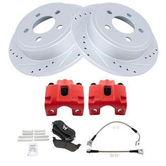 TRQ® - Performance Semi-Metallic Rear Brake Kit with Calipers and Hoses