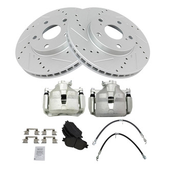 TRQ® - Performance Semi-Metallic Front Brake Kit with Calipers and Hoses