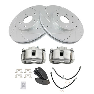 TRQ® - Performance Semi-Metallic Front Brake Kit with Calipers and Hoses