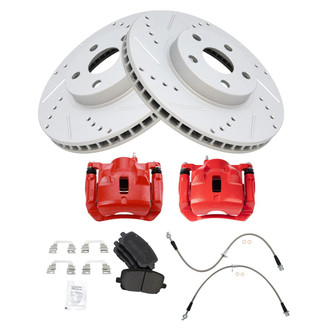 TRQ® - Performance Semi-Metallic Front Brake Kit with Calipers and Hoses