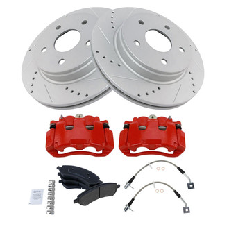 TRQ® - Performance Semi-Metallic Front Brake Kit with Calipers and Hoses