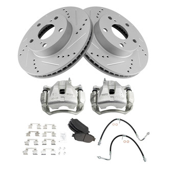 TRQ® - Performance Semi-Metallic Front Brake Kit with Calipers and Hoses