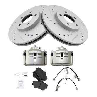 TRQ® - Performance Semi-Metallic Brake Kit with Calipers and Hoses