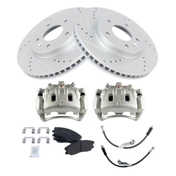 TRQ® - Performance Semi-Metallic Front Brake Kit with Calipers and Hoses