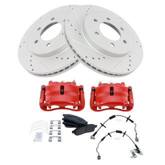 TRQ® - Performance Semi-Metallic Front Brake Kit with Calipers and Hoses