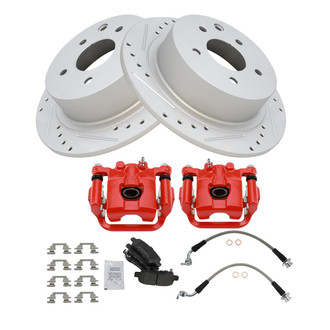 TRQ® - Performance Semi-Metallic Rear Brake Kit with Calipers and Hoses