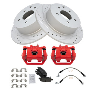 TRQ® - Performance Semi-Metallic Rear Brake Kit with Calipers and Hoses