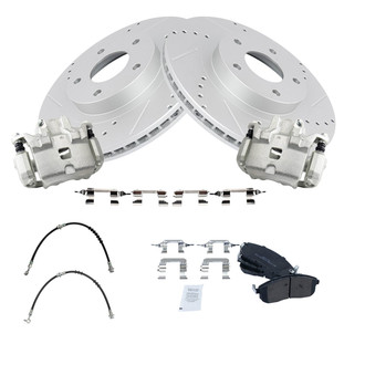 TRQ® - Performance Semi-Metallic Front Brake Kit with Calipers and Hoses