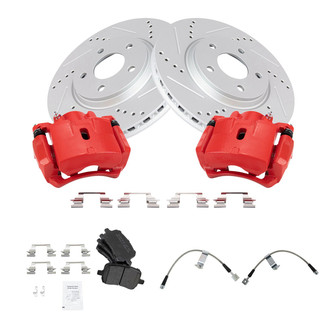 TRQ® - Performance Semi-Metallic Front Brake Kit with Calipers and Hoses