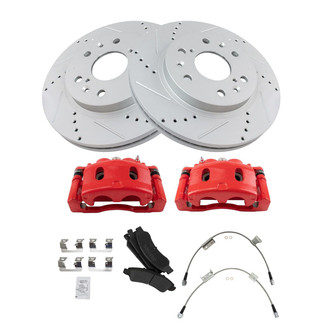 TRQ® - Performance Semi-Metallic Brake Kit with Calipers and Hoses