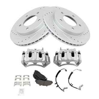 TRQ® - Performance Semi-Metallic Front Brake Kit with Calipers and Hoses