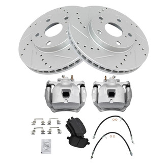 TRQ® - Performance Semi-Metallic Front Brake Kit with Calipers and Hoses