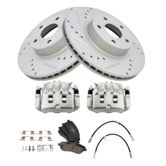 TRQ® - Performance Semi-Metallic Brake Kit with Calipers and Hoses