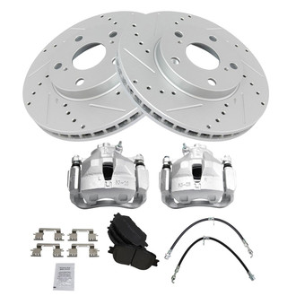 TRQ® - Performance Semi-Metallic Front Brake Kit with Calipers and Hoses