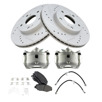 TRQ® - Performance Semi-Metallic Front Brake Kit with Calipers and Hoses