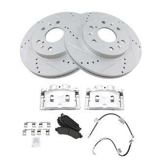 TRQ® - Performance Semi-Metallic Front Brake Kit with Calipers and Hoses
