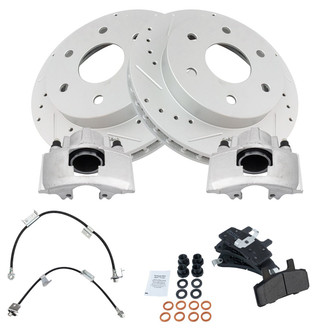 TRQ® - Performance Semi-Metallic Front Brake Kit with Calipers and Hoses