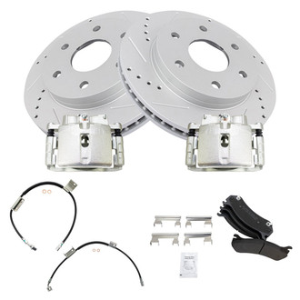 TRQ® - Performance Semi-Metallic Front Brake Kit with Calipers and Hoses