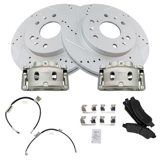 TRQ® - Performance Semi-Metallic Front Brake Kit with Calipers and Hoses