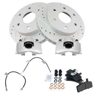 TRQ® - Performance Semi-Metallic Front Brake Kit with Calipers and Hoses
