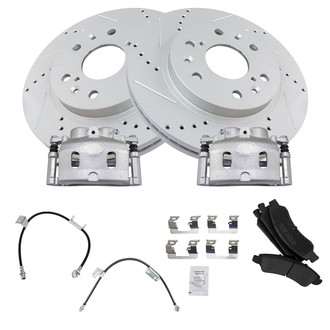 TRQ® - Performance Semi-Metallic Brake Kit with Calipers and Hoses