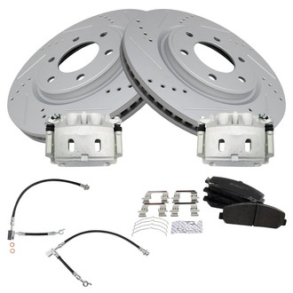 TRQ® - Performance Semi-Metallic Front Brake Kit with Calipers and Hoses
