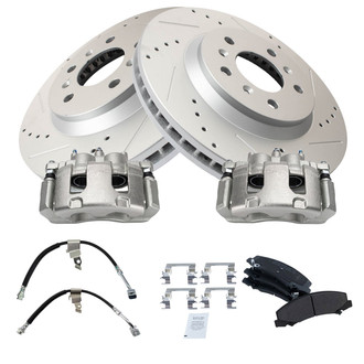 TRQ® - Performance Semi-Metallic Brake Kit with Calipers and Hoses