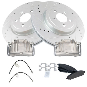 TRQ® - Performance Semi-Metallic Front Brake Kit with Calipers and Hoses