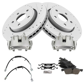 TRQ® - Performance Semi-Metallic Brake Kit with Calipers and Hoses