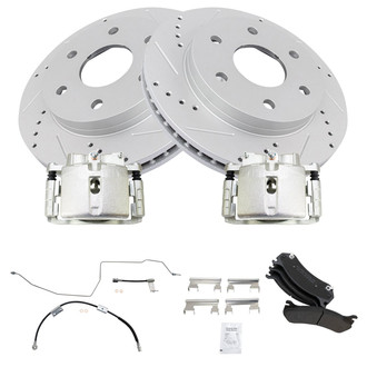 TRQ® - Performance Semi-Metallic Front Brake Kit with Calipers and Hoses
