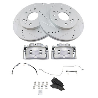 TRQ® - Performance Semi-Metallic Front Brake Kit with Calipers and Hoses