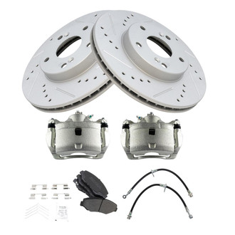 TRQ® - Performance Semi-Metallic Front Brake Kit with Calipers and Hoses