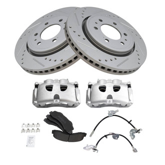TRQ® - Performance Semi-Metallic Front Brake Kit with Calipers and Hoses