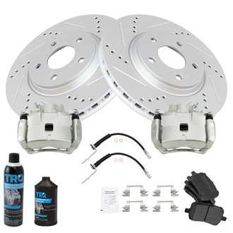 TRQ® - Performance Semi-Metallic Front Brake Kit with Calipers and Hoses