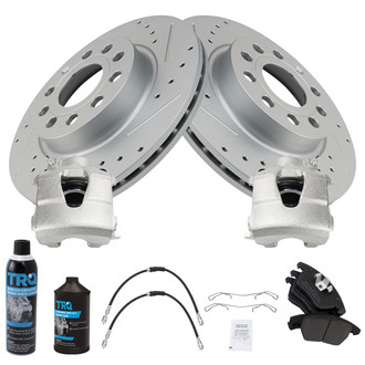 TRQ® - Performance Semi-Metallic Brake Kit with Calipers and Hoses