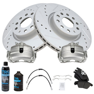 TRQ® - Performance Semi-Metallic Front Brake Kit with Calipers and Hoses