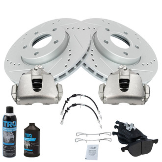 TRQ® - Performance Semi-Metallic Front Brake Kit with Calipers and Hoses