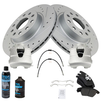 TRQ® - Performance Semi-Metallic Front Brake Kit with Calipers and Hoses