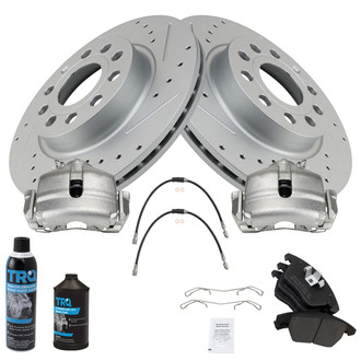 TRQ® - Performance Semi-Metallic Front Brake Kit with Calipers and Hoses