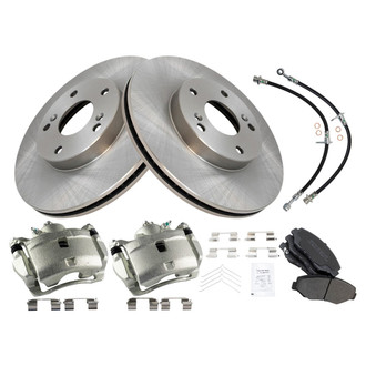 TRQ® - Front Disc Brake Kit with Semi-Metallic Pads, Calipers and Hoses