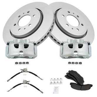 TRQ® - Front Disc Brake Kit with Semi-Metallic Pads, Calipers and Hoses