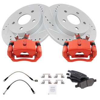 TRQ® - Performance Semi-Metallic Rear Brake Kit with Calipers and Hoses