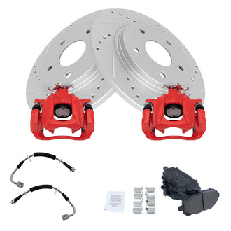 TRQ® - Performance Semi-Metallic Rear Brake Kit with Calipers and Hoses