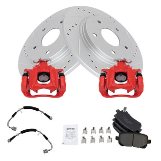 TRQ® - Performance Ceramic Rear Brake Kit with Calipers and Hoses