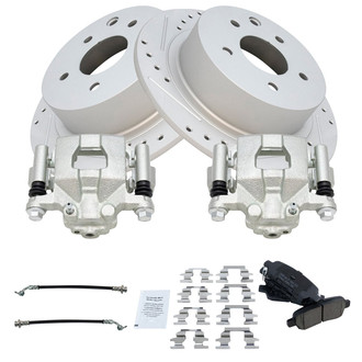 TRQ® - Performance Ceramic Rear Brake Kit with Calipers and Hoses