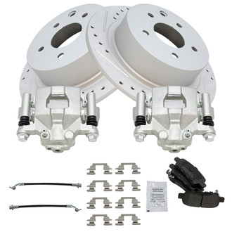 TRQ® - Performance Semi-Metallic Rear Brake Kit with Calipers and Hoses