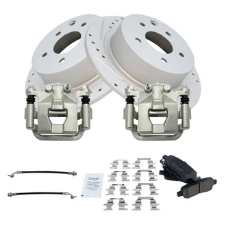 TRQ® - Performance Ceramic Rear Brake Kit with Calipers and Hoses