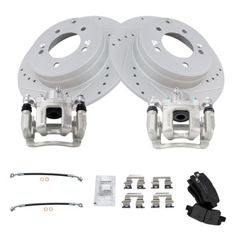 TRQ® - Performance Ceramic Rear Brake Kit with Calipers and Hoses